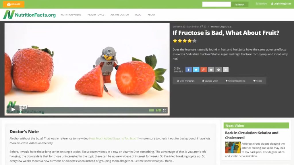 Si la fructose est mauvaise pour la santé, quoi dire des fruits? publication de nutritionfacts.org sur la consommation de fruits.