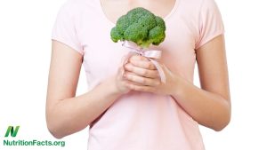 le légume de survie au cancer du sein réprésenté par un brocoli dans les mains d'une femme